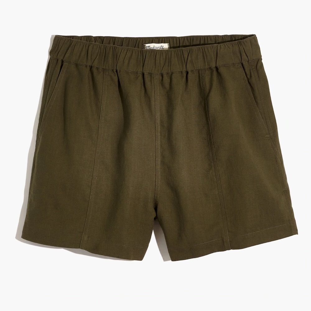 Madewell Linen TENCEL High Rise Pull-On Shorts Olive Green M
